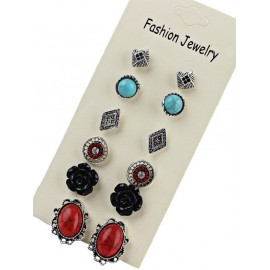 Vintage 6 Pairs of Boho Faux Gem Assorted Stud Earrings