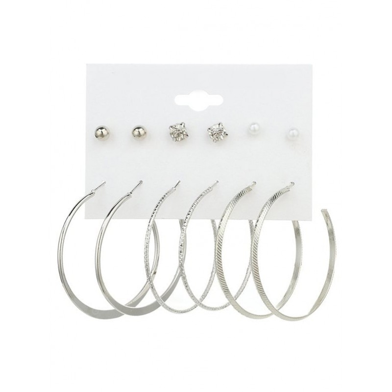 Rhinestone Faux Pearl Hoop Earring Set