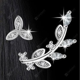 Rhinestone Alloy Asymmetric Leaf Stud Earrings