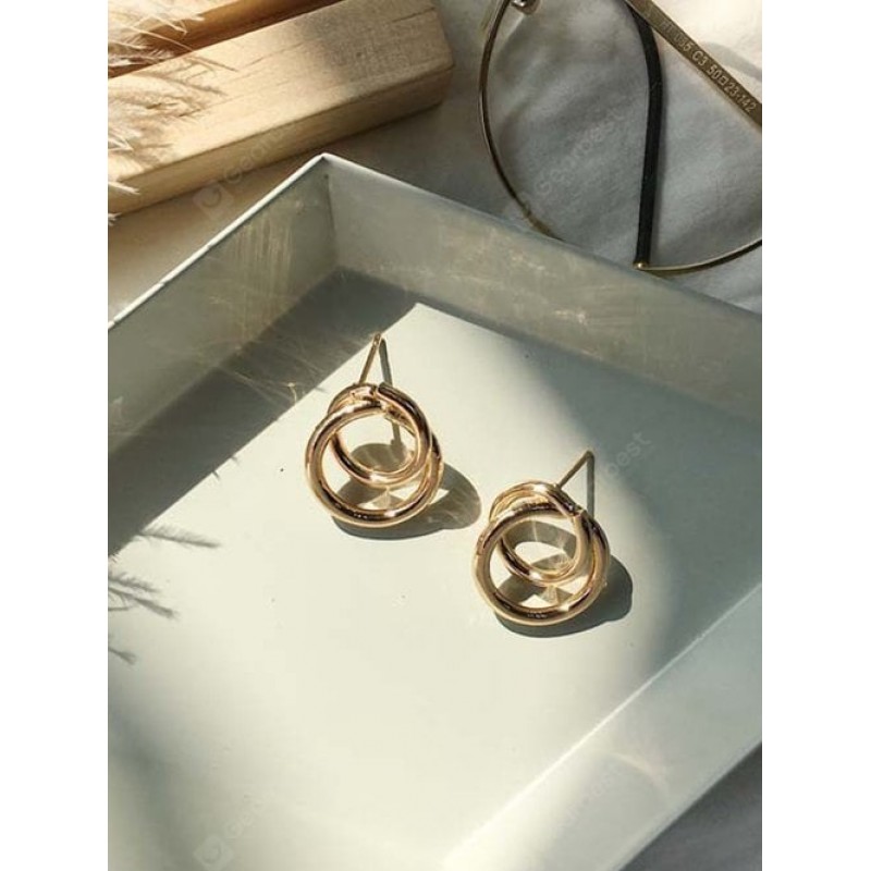 Simple Double Hoop Metal Stud Earrings