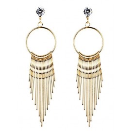 Vintage Crystal Embellished Metal Long Tassel Drop Earrings