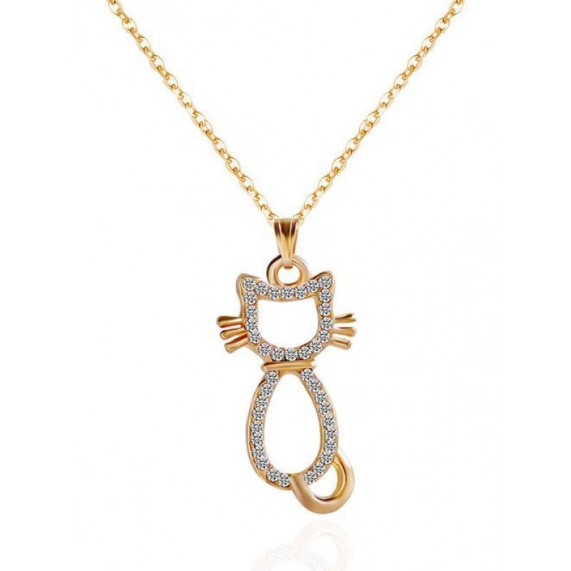 Rhinestone Kitten Pendant Necklace