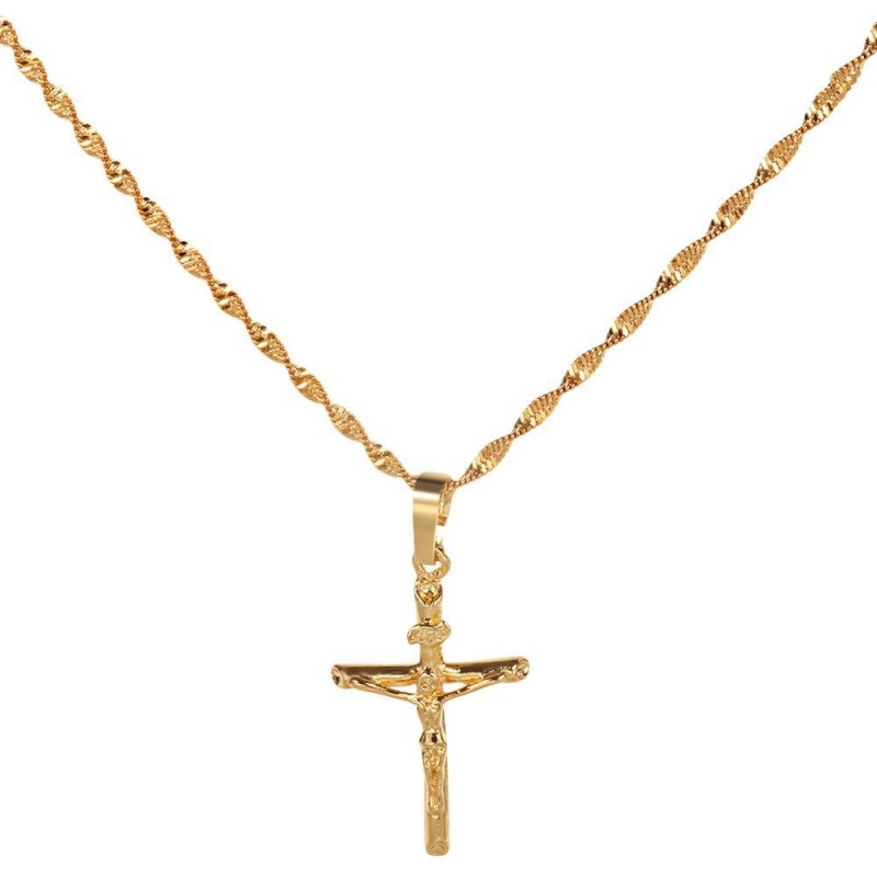 Stylish 24K Plated Gold Color Christian Cross Men Necklace