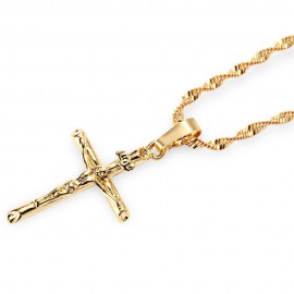 Stylish 24K Plated Gold Color Christian Cross Men Necklace