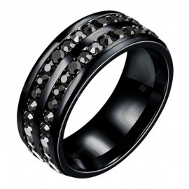 Womens Mens Fashion Double Rows Rhinestones Titanium Steel Wedding Jewelry Ring