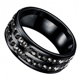 Womens Mens Fashion Double Rows Rhinestones Titanium Steel Wedding Jewelry Ring