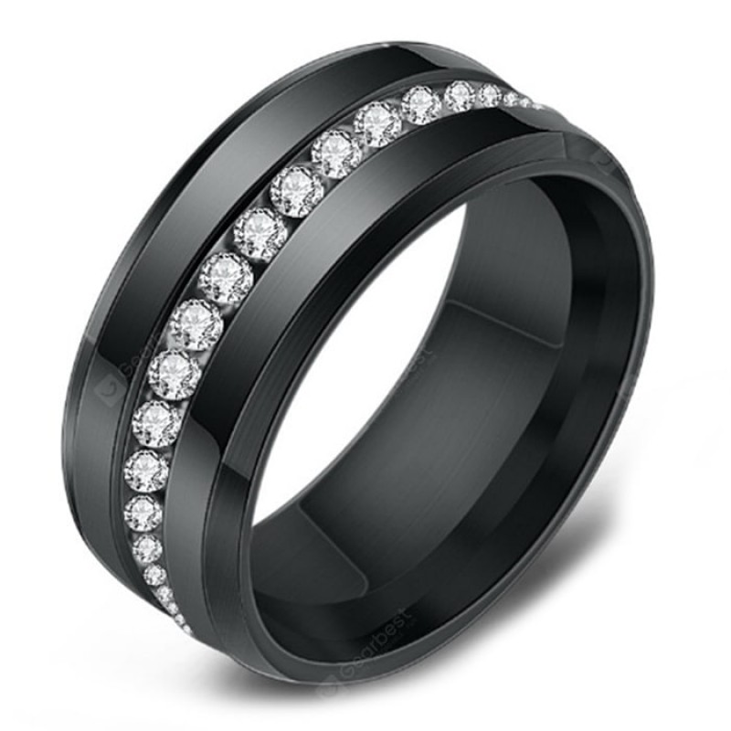 Vacuum Plated Single Row Diamond Stainless Steel Men's Ring