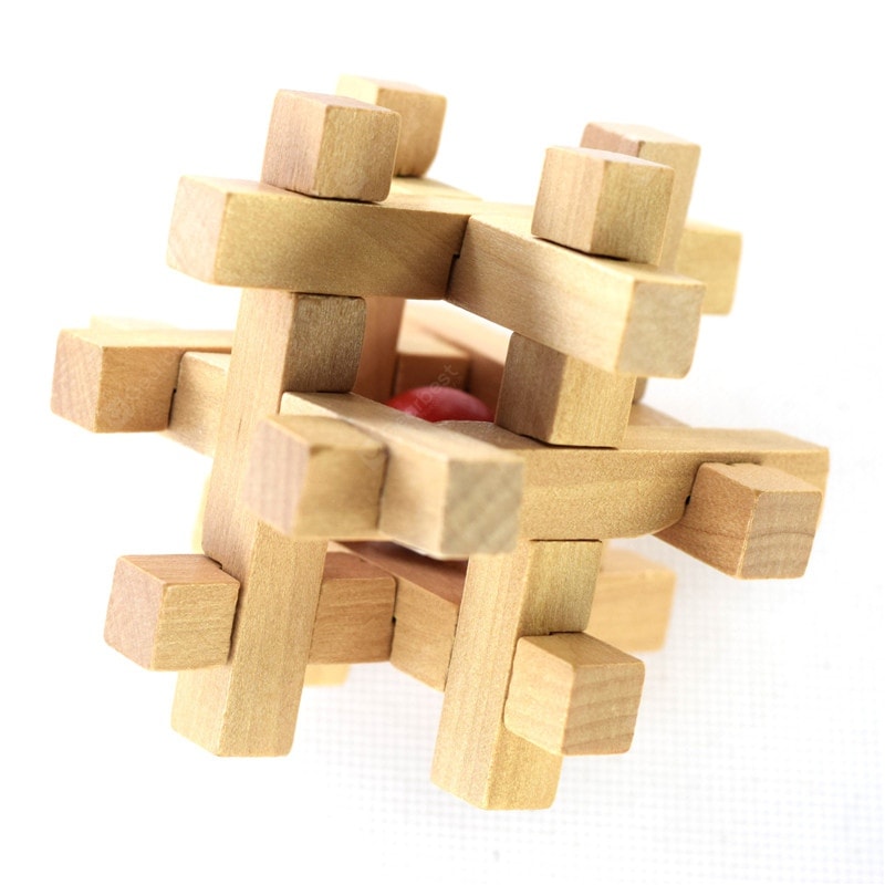 Wooden Take the Ball from Cage Lock Logic Puzzle Burr Puzzles Brain Teaser