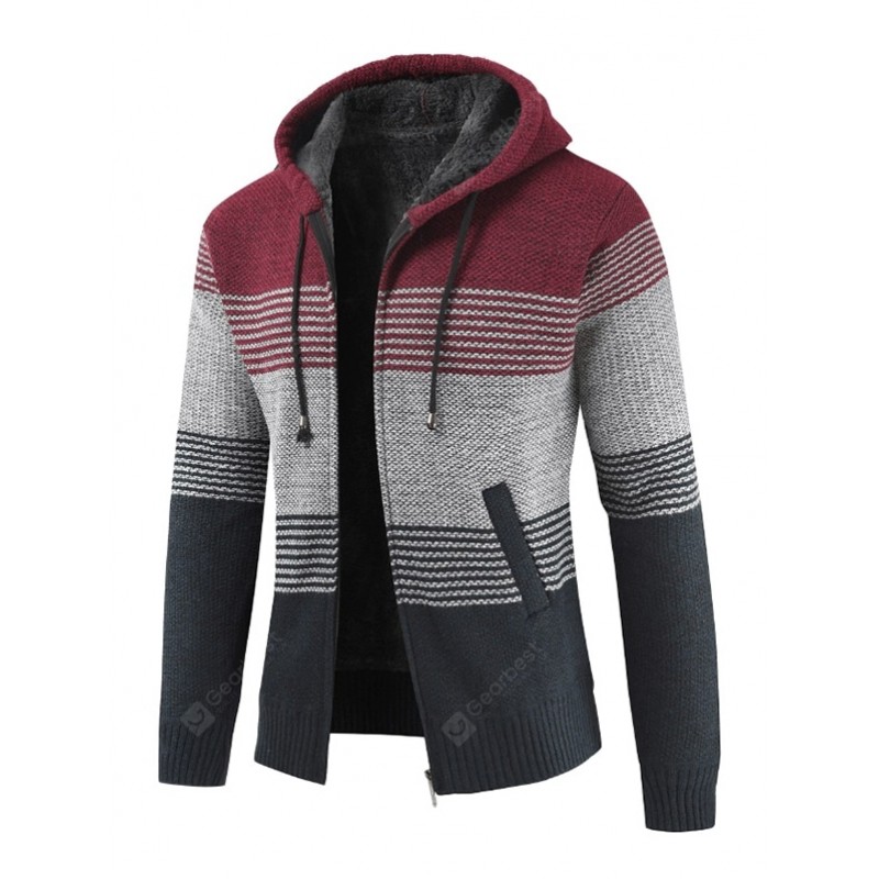 Stylish Polyster Thicken Sweater Jacket with Hat for Men