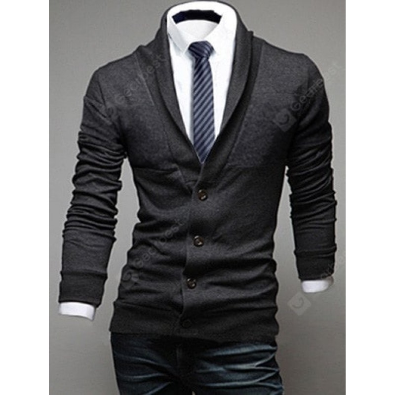 Shawl Collar Long Sleeve Button Up Cardigan