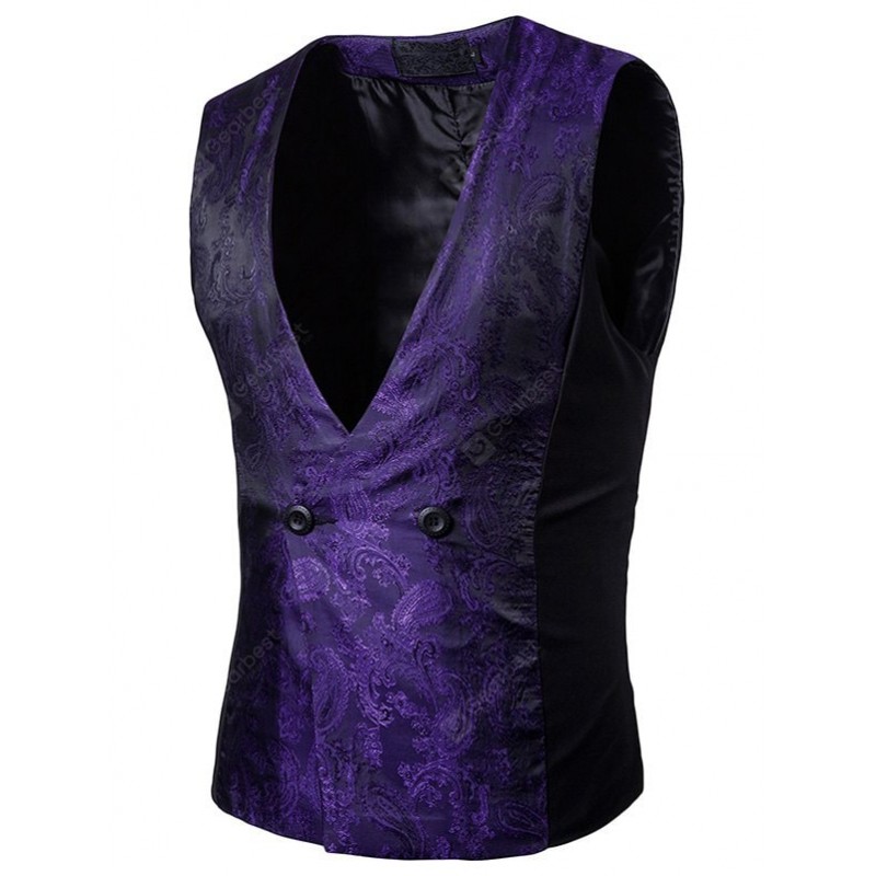 V Neck Paisley Double Breasted Waistcoat