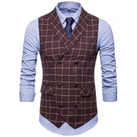 Plaid Double Breasted Men Casual Vest Waistcoat