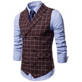 Plaid Double Breasted Men Casual Vest Waistcoat