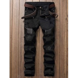 Zip Fly Straight Leg Biker Jeans