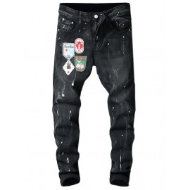 Stylish Embroidered Badge Design Jeans for Men