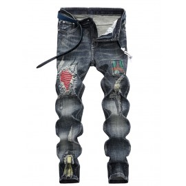 Retro Zipped Patch Jeans for Men