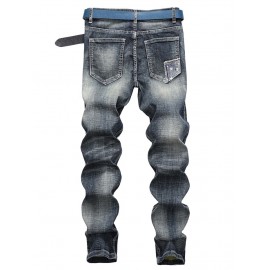 Retro Zipped Patch Jeans for Men