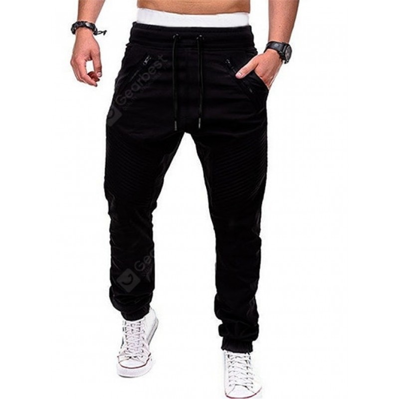 Zippers Embellished Drawstring Jogger Pants