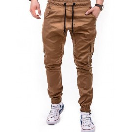 Side Pockets Tether Elastic Belt Casual Beam Pants for Men