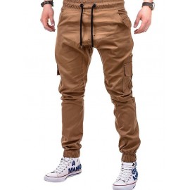 Side Pockets Tether Elastic Belt Casual Beam Pants for Men