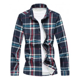 Plaid Turn-down Collar Long Sleeve Shirt