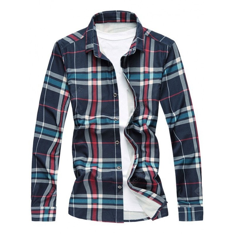 Plaid Turn-down Collar Long Sleeve Shirt