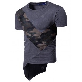 Trendy Camouflage Splicing Short Sleeve Round Neck T-shirt