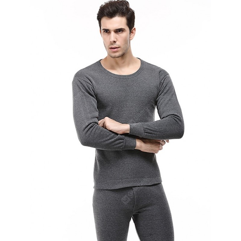 Winter Underwear Men Clothing Plus Velvet Thick Slim Round Neck