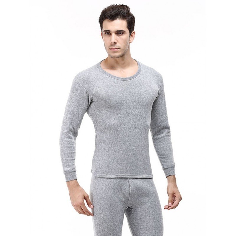 Winter Underwear Men Clothing Plus Velvet Thick Slim Round Neck