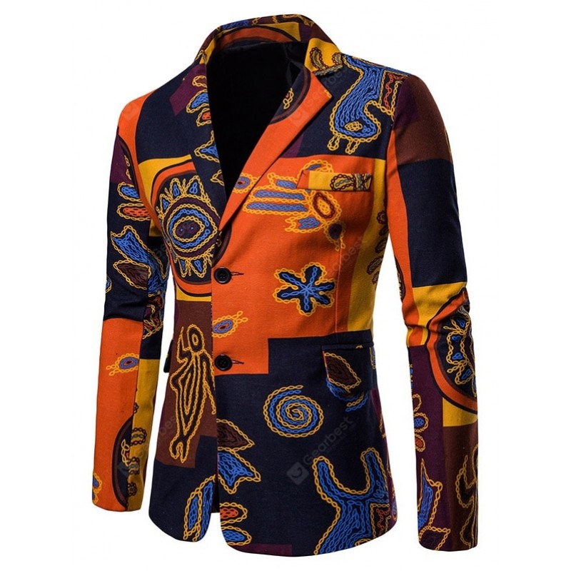 Stylish Ethnic Style Print Men Coat Suit Blazer