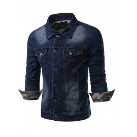 Plus Size Camouflage Hemming Turn-Down Collar Single-Breasted Denim Jacket