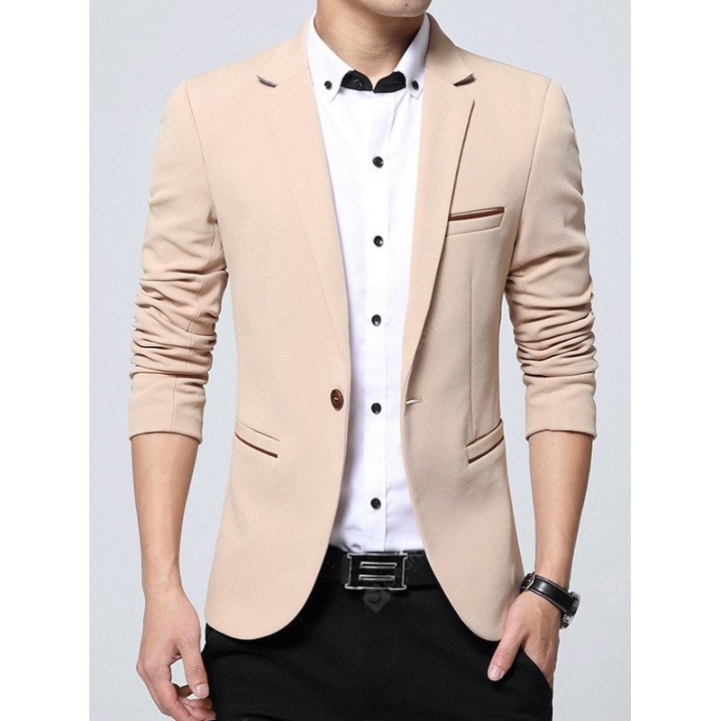 One Button Lapel Edging Embellished Business Blazer