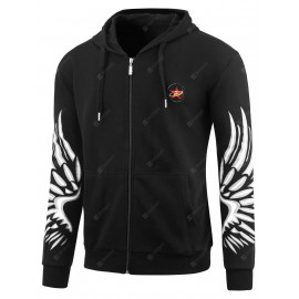 Zip Up Wings Print Plus Size Hoodie