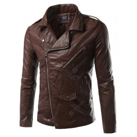 Plus Size Epaulet Design PU-Leather Turn-Down Collar Zip-Up Jacket