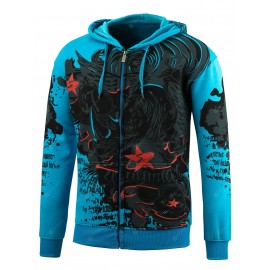 Plus Size Zip Up Printed Hoodie