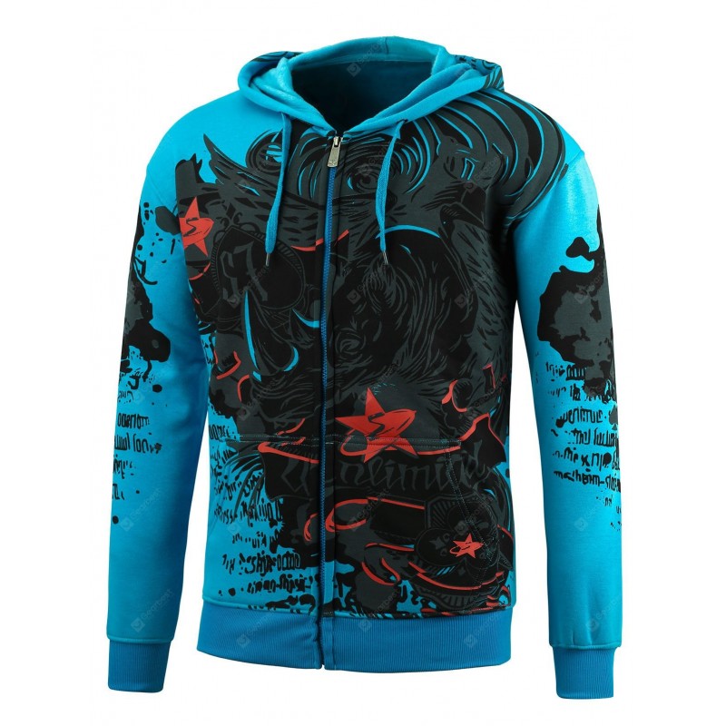 Plus Size Zip Up Printed Hoodie