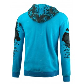 Plus Size Zip Up Printed Hoodie