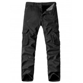 Zipper Fly Pockets Embellished Straight Leg Fleece Cargo Pants