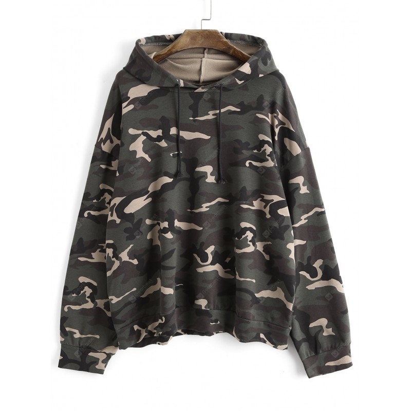 Oversized Camouflage Drawstring Hoodie