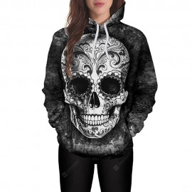 Women's Fashion Printed Skull Head Hooded Long Sleeve Hoodie Loose Casual Coat