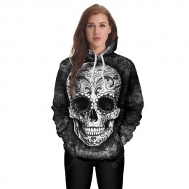 Women's Fashion Printed Skull Head Hooded Long Sleeve Hoodie Loose Casual Coat