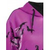 Plus Size Halloween Moon Bat Print Hoodie with Pocket