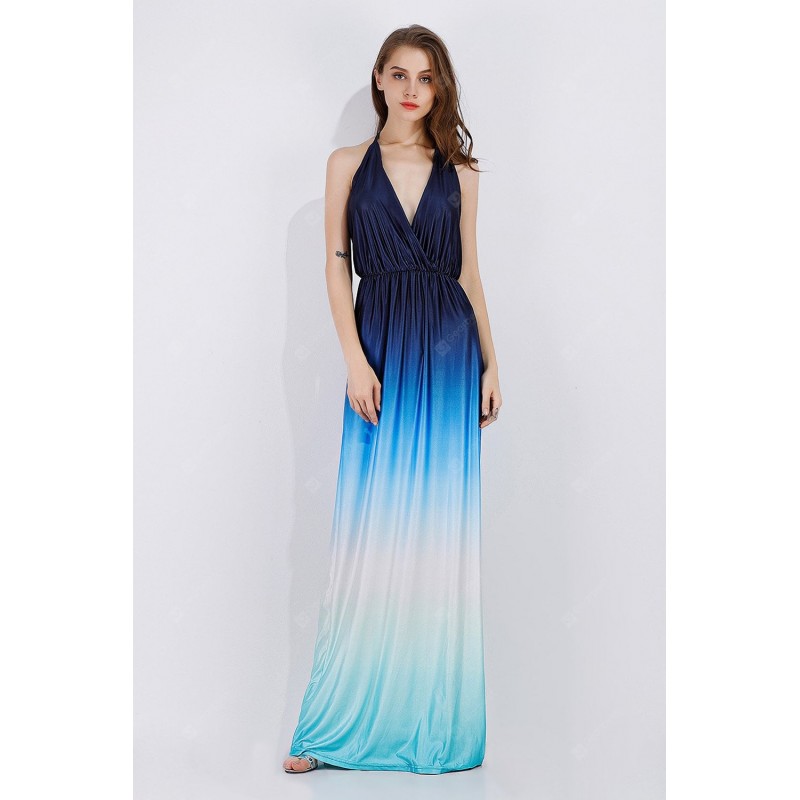 Sexy Gradient Backless Floor-length Dress Evening Gown