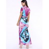 Plunging Neck Print Belted Maxi Dress