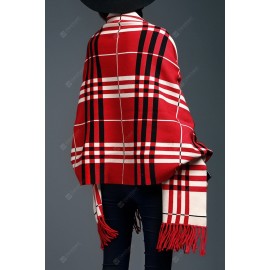 Plaid Fringe Cape Cardigan