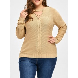 Plus Size Criss Cross Cable Knit Sweater