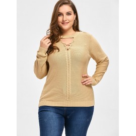 Plus Size Criss Cross Cable Knit Sweater