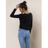 Plunging Neckline Long Sleeve Plain Crop Top