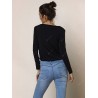 Plunging Neckline Long Sleeve Plain Crop Top