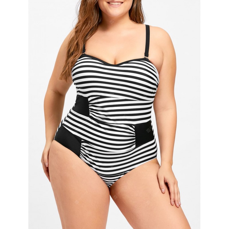 Plus Size Striped Spaghetti Strap Swimwear